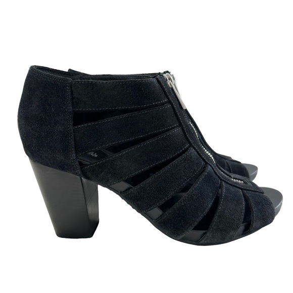 Michael Kors Sherry Black Suede Strappy Cage Staked Heel Sandals Women’s Size 9M - Picture 4 of 16